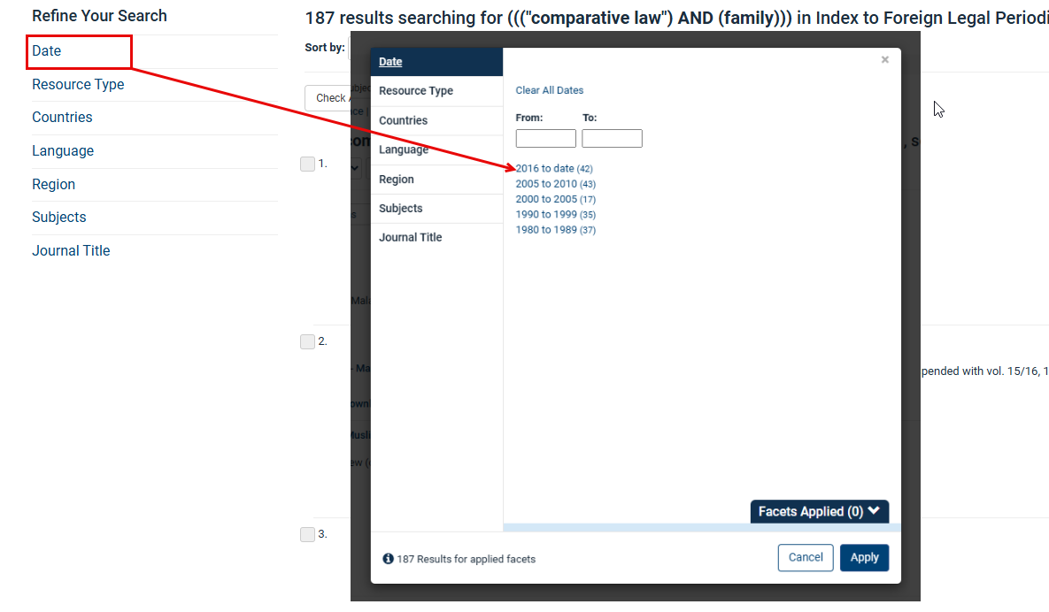 IFLP Search Facet Narrowing by Date