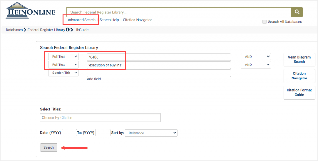 Advanced keyword search in the Federal Register