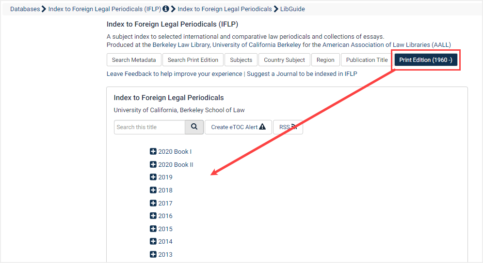Screenshot of IFLP showing Print Editions