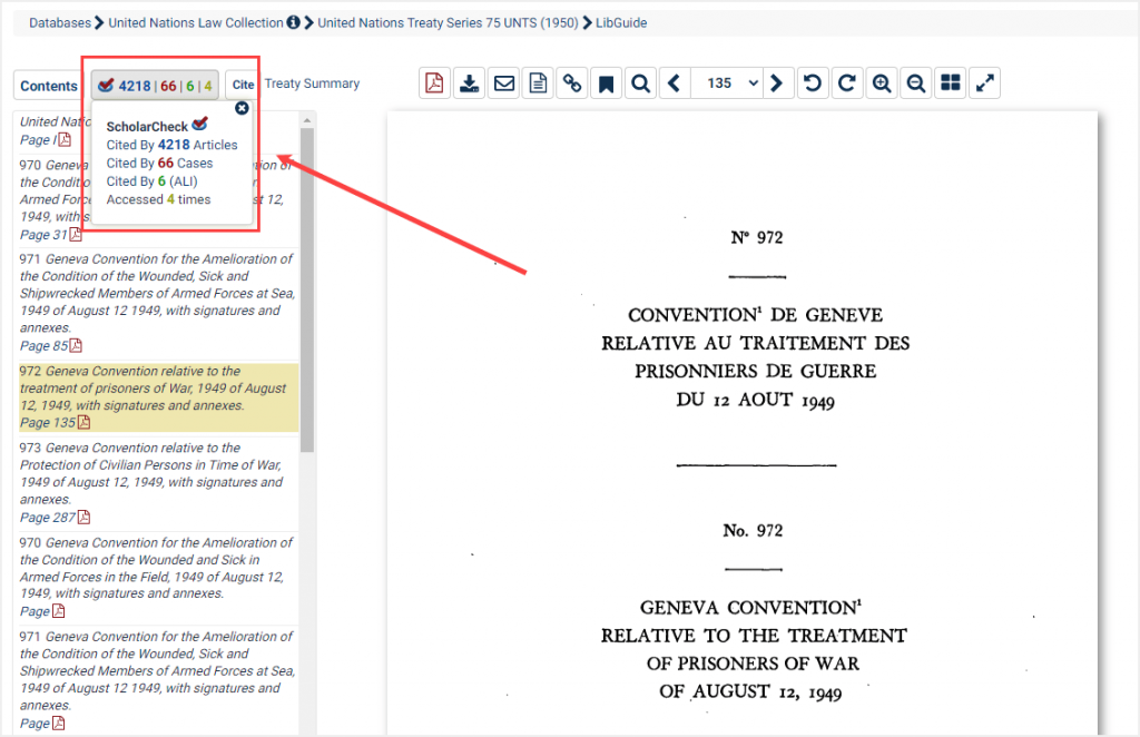 United Nations Treaty showing ScholarCheck metrics