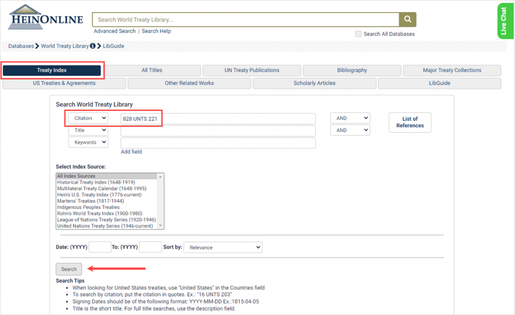 Treaty Index search within the World Treaty Library