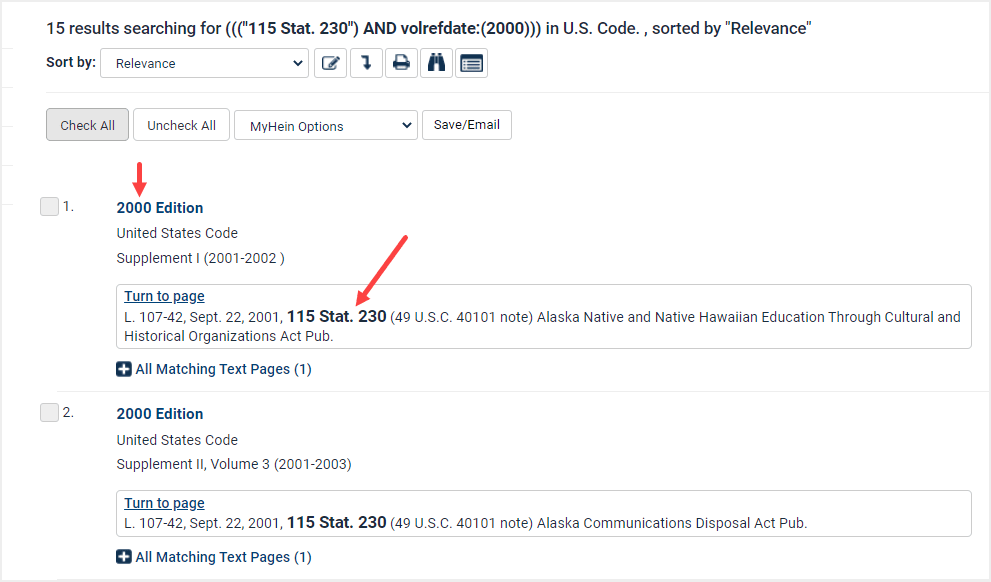 image of search results within U.S. Code