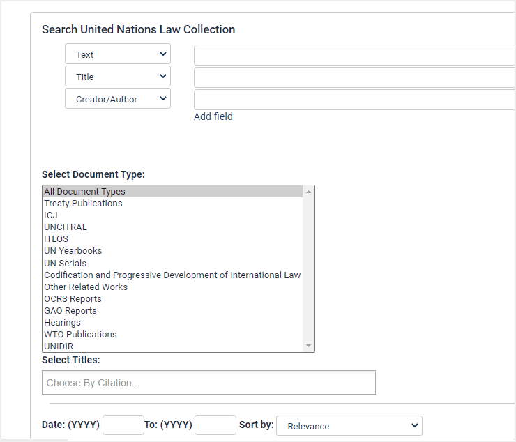 image of search all options in United nations Law Collection