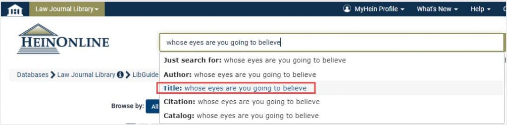 image of a title search in HeinOnline