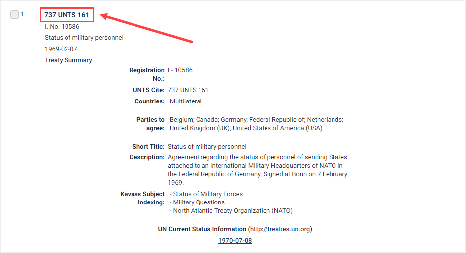 screenshot of key treaty information highlighting treaty link