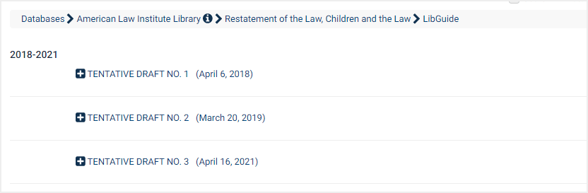 screenshot of restatement drafts listing in American Law Institute Library