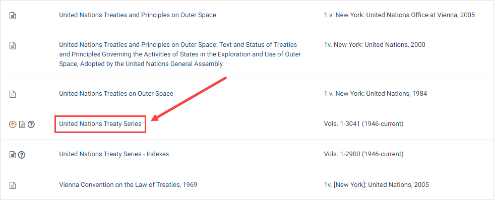screenshot of United Nations Treaty Series within Treaty Publications subcollection