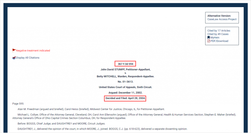 screenshot of published decision in HeinOnline