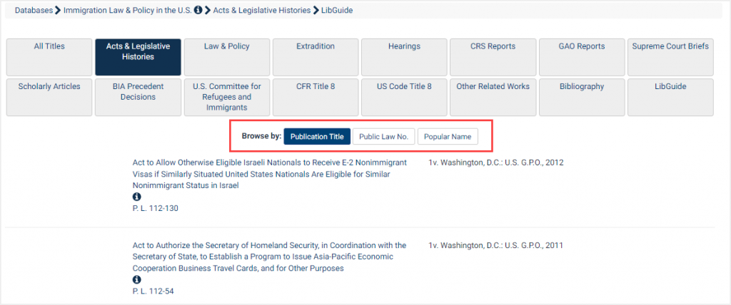 Immigration Law Acts & Legislative Histories