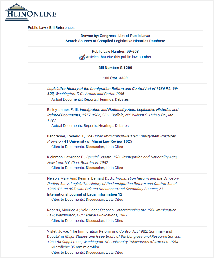 Immigration Law Acts & Legislative Histories more information view