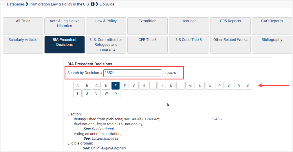 Immigration Law BIA Precedent Decisions search example