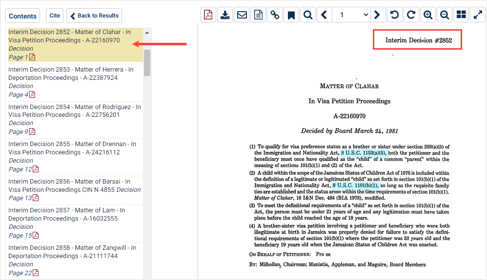 Immigration Law BIA Precedent Decisions search result