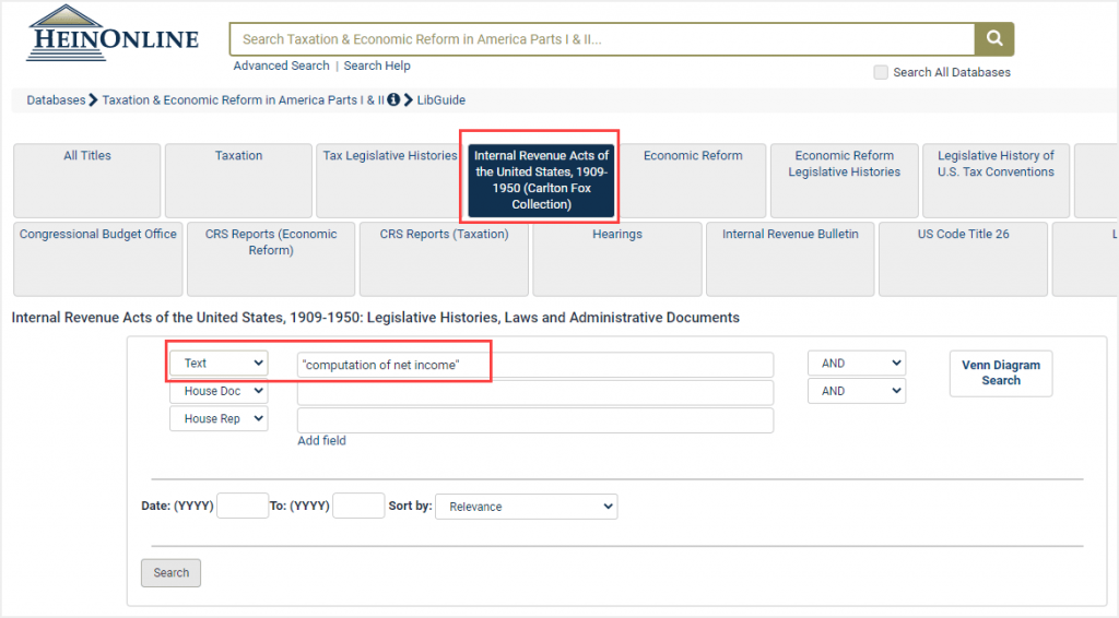 image of search by keyword in the Internal Revenue Acts of of the United States