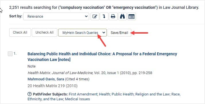 image of how to save Search Queries in HeinOnline