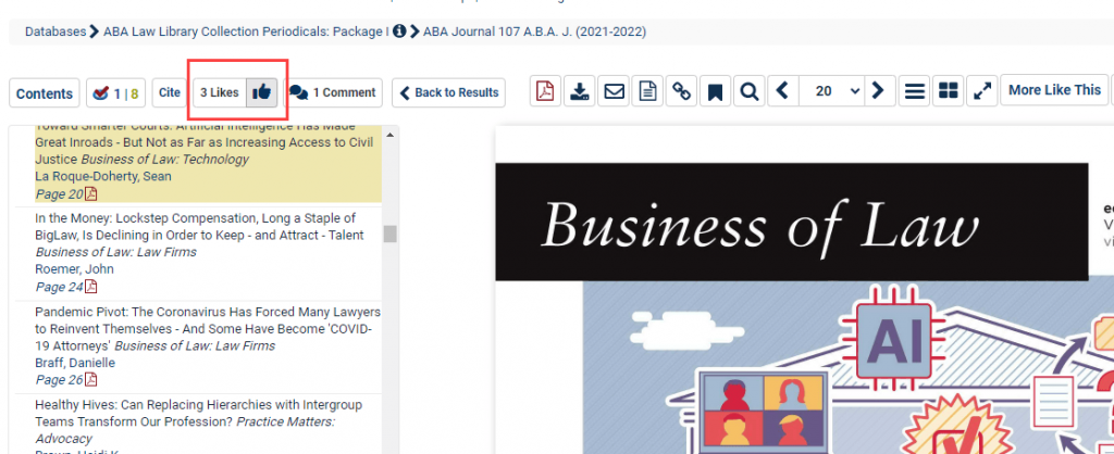 like icon greyed out in HeinOnline to show that you have liked an article