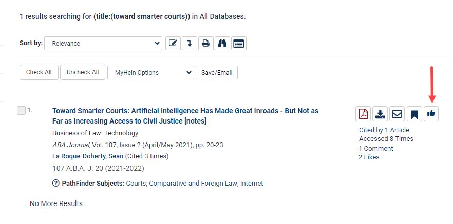 image of the "like" icon found within HeinOnline search results