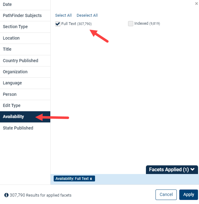 image of indexed only option within search result refine options