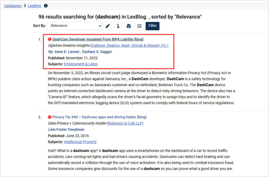 metadata indexed in the LexBlog database